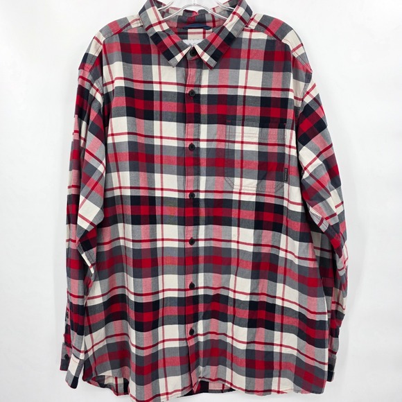 Columbia Plaid Cotton Long Sleeve Button Up Shirt Red Black White Men's 2XL EUC - Picture 2 of 7